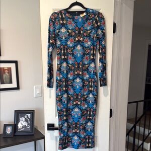FARM Rio Black and Blue Long Sleeve Bodycon Dress